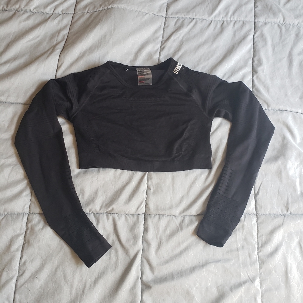 Gymshark Long Sleeve Crop Top - Black, Size S